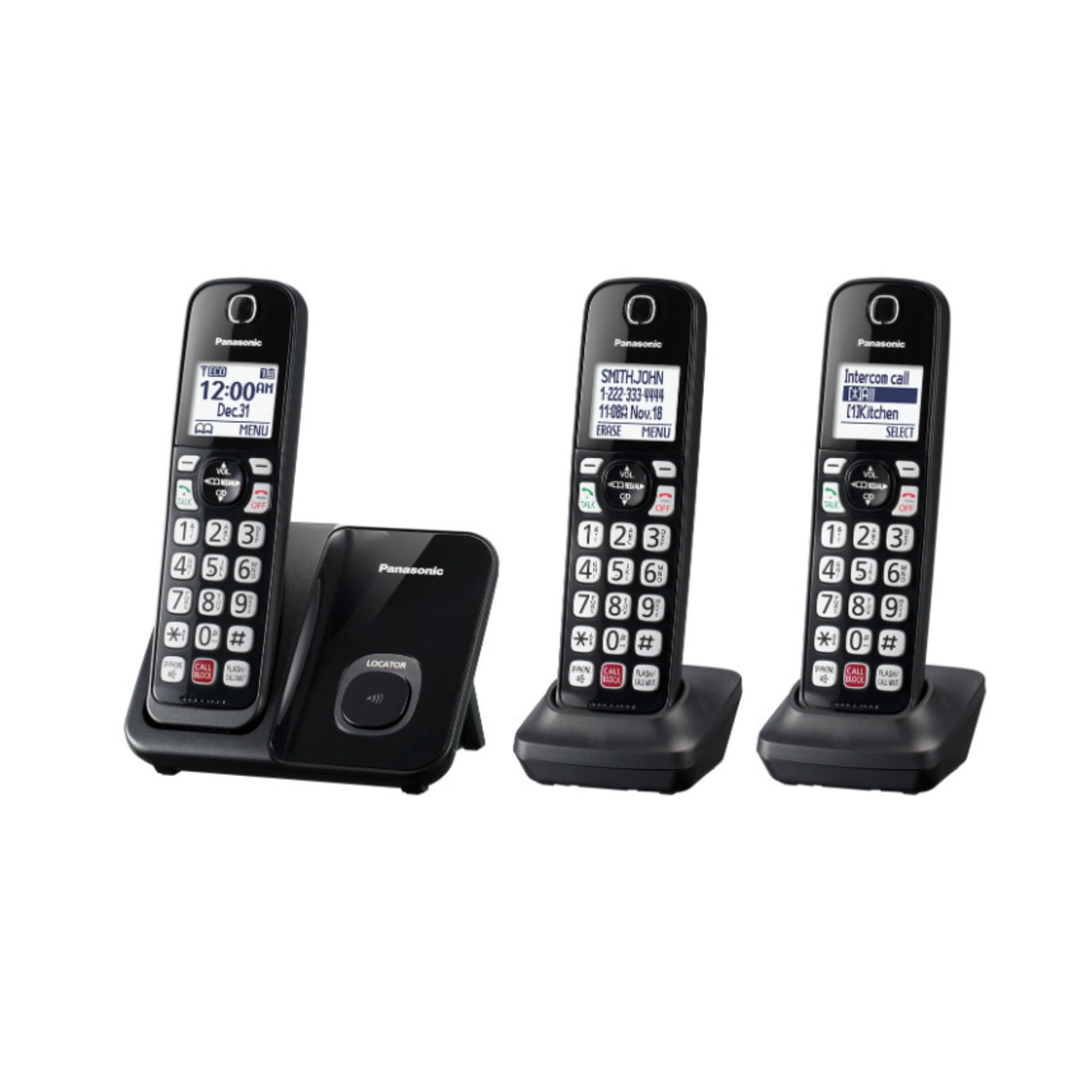 Panasonic 3x Handsets Dect 6.0 Expandable System Cordless Phone with Advanced Call Block, Bilingual Caller ID & Easy to Read Display (Black)