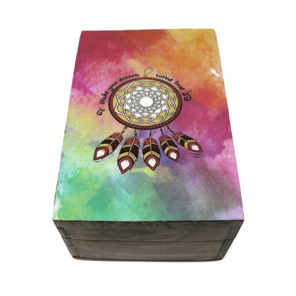 Soul Sticks Dream Catcher Rainbow Wooden 6" x 4" Boxes For Jewelry, Memory, Sage, Storage or Incense Box
