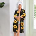 thumbnail image 5 of Zipper Lightweight Robes for Women Loose Fit Summer Housecoats for Women Zip Up Front 3/4 Sleeve Knee Length Sunflower Print Loose Fit Bathrobe Nightgown with Pockets Black S, 5 of 8