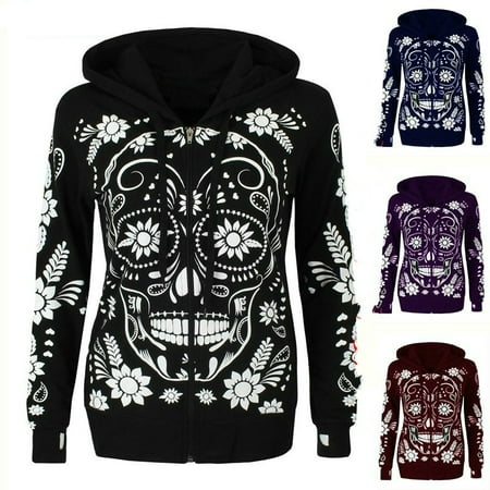 Rhinestone Skull Sweatshirt - 2018 Winter Women Fashion 3D Skull Print Hooded Casual Cotton Streetwear Hoodies for Women