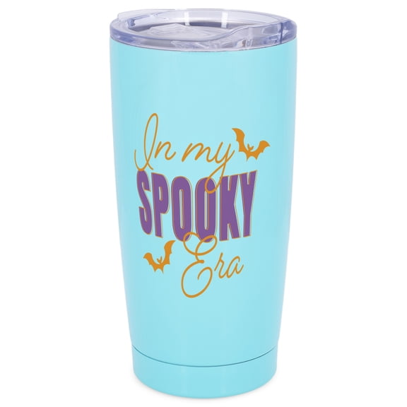 Elanze Designs In My Spooky Era Bats Halloween Wrap-Around Design 20 Ounce Stainless Steel On-The-Go Coffee Mug, Thermal Travel Tumbler with Leak Resistant Slide Lid, Sky Blue