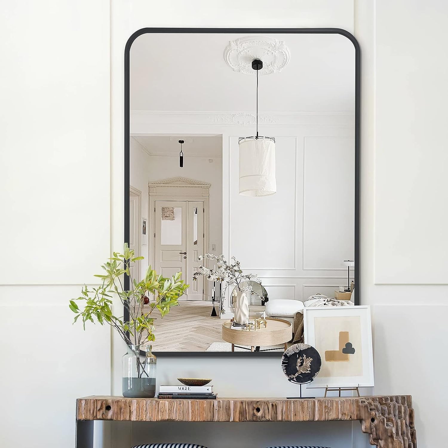 Noble House 22x30 Inch Rectangular Bathroom Wall Mirror, Aluminum Frame Vanity Mirror, Black