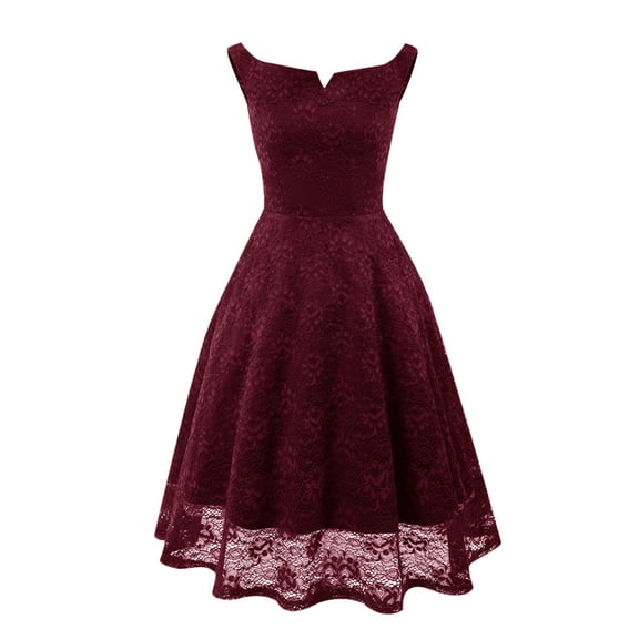 Women's Floral Lace Cocktail Dress Sleeveless A-Line Swing Formal Dress Midi Wedding Guest Homecoming Dresses