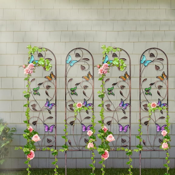 Set of 4 Packs Butterfly Metal Garden Trellis for Climbing Plants,Outdoor Decorative Flowers Arch Fence Trellis for Outdoor ,Garden,Lawn,Yard,Backyard,Wall ,60'' H x 11'' W
