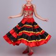 thumbnail image 2 of Alvivi Girls Spanish Bull Belly Dance Outfits Sparkle Metallic Crop Top with Long Swing Skirts Red&Black 10-12, 2 of 6