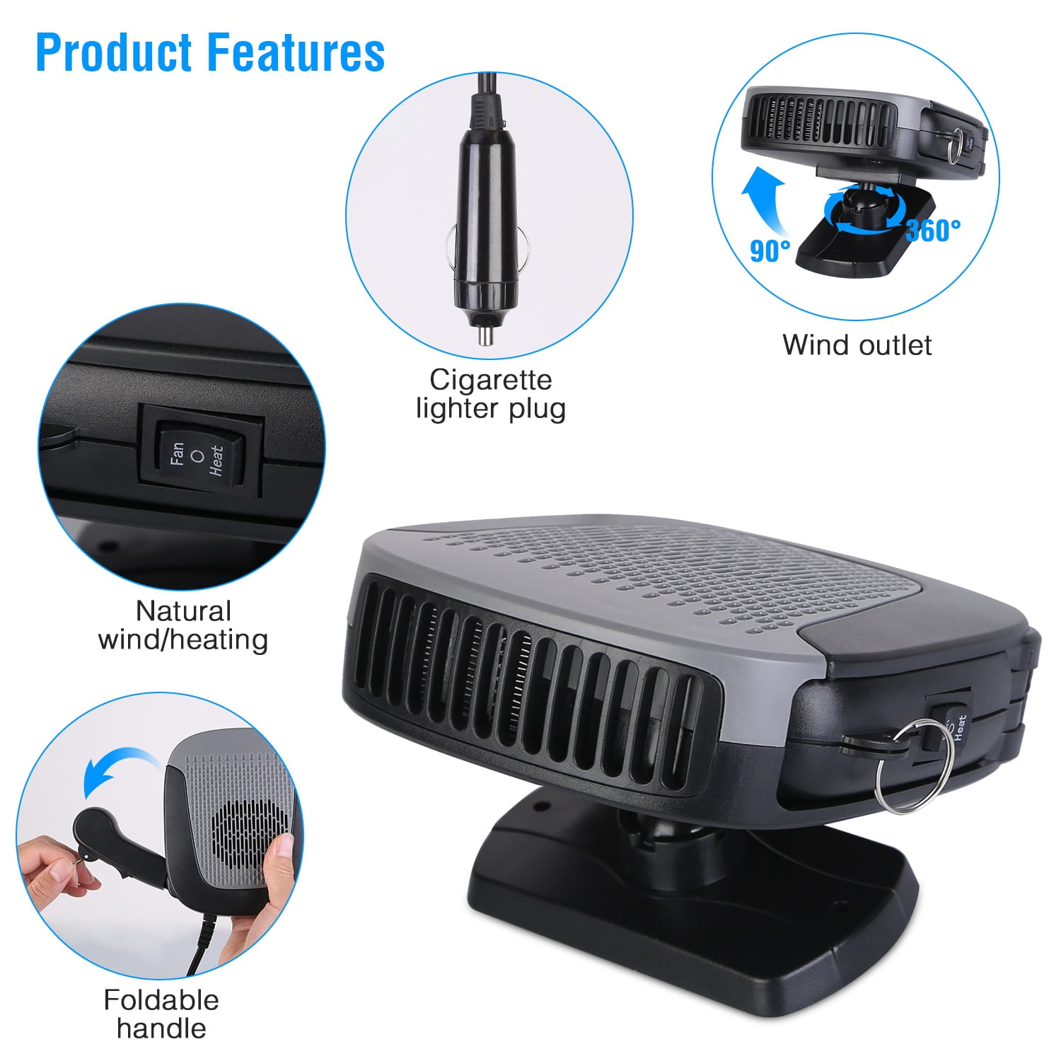 2 in 1 Portable Car Heater, 150W Car Auto Heating Fan Windshield Heater Automotive Cooling Fan, Black