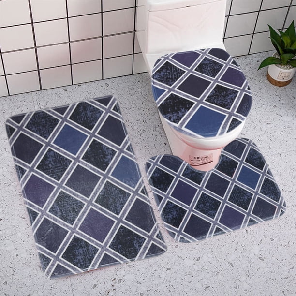 Juego de 3 alfombras de baño gruesas (liquidación): alfombra de baño + tapete de contorno + funda para asiento de inodoro, microfibra suave y extralarga, absorbente de agua y antideslizante.