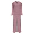 thumbnail image 7 of Cqxid525 Women's Pajama Set Ribbed Pajama Sets for Women Pullover V Neck Long Sleeve Sleepwear Matching Comfy Long Pants Outfits Purple 1PC, 7 of 7