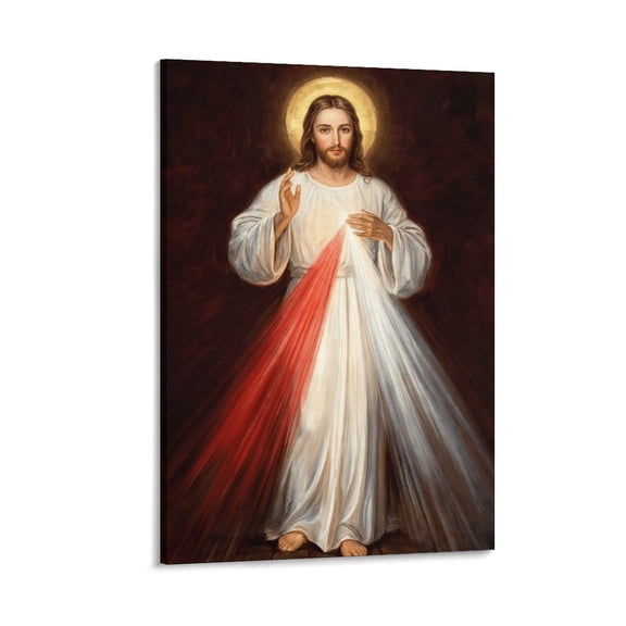 Divine Mercy Jesus Canvas Wall Art 12x18 Inch - Traditional Catholic Religious Painting - Waterproof UV Resistant Stretched Canvas Print - Ready to Hang - Christian Home Church Decor