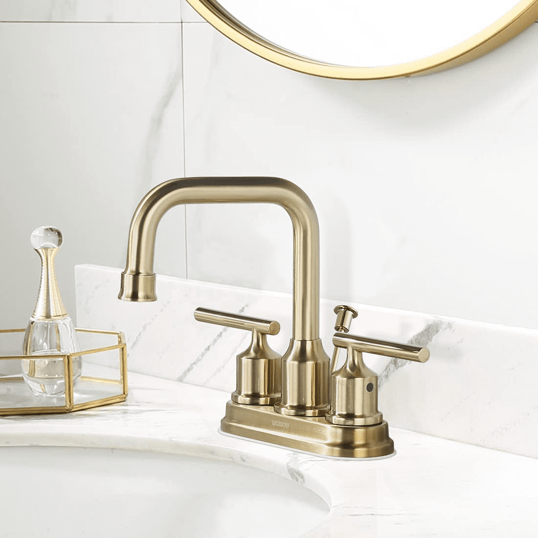 Wowow Brushed Gold Bathroom Faucet 4 Inch Bathroom Sink Faucet 2 Handle Vanity Faucet