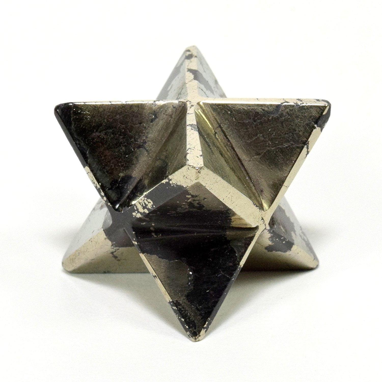 38mm Natural Golden Pyrite w/ Hematite Merkaba Star Sparkling Crystal India 