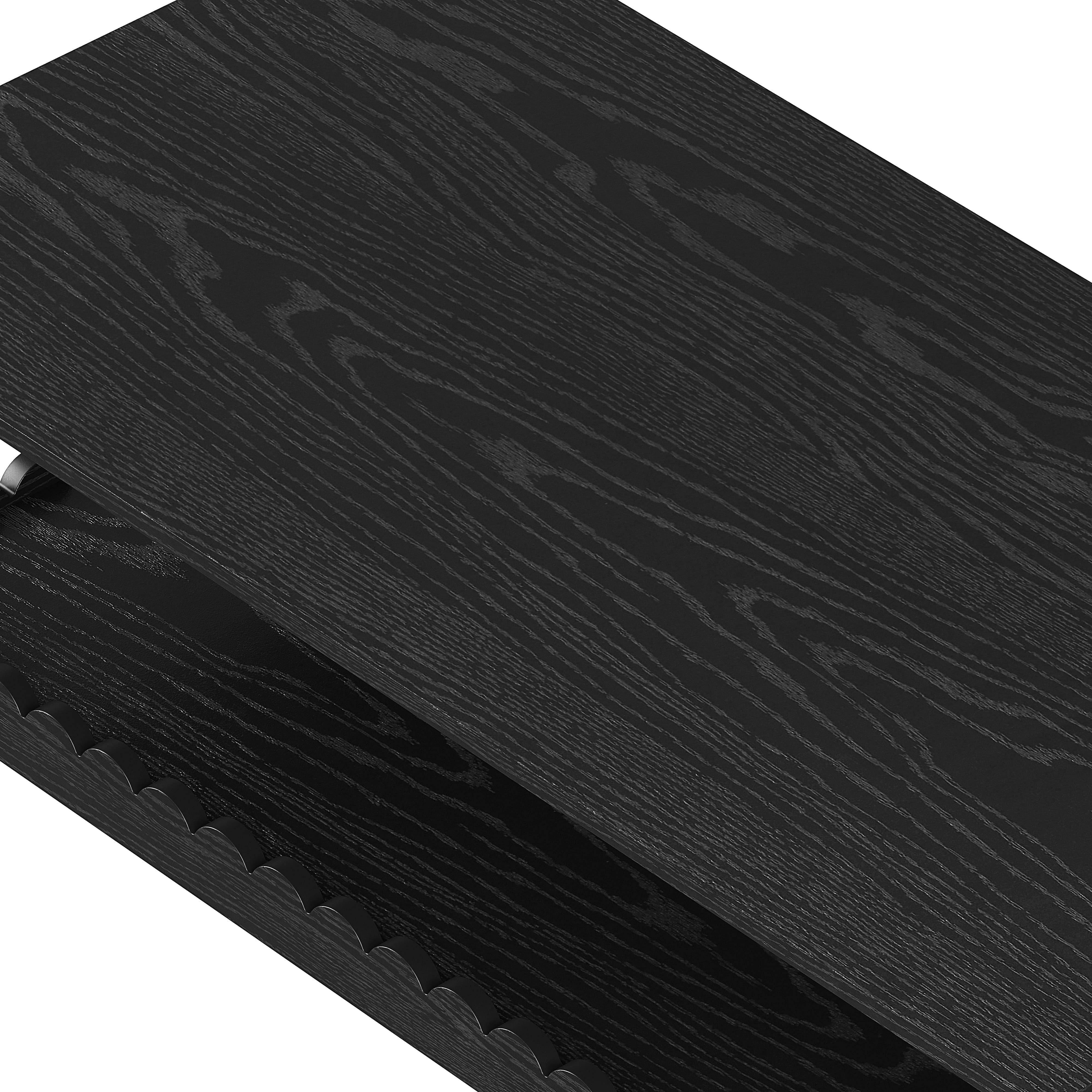 Aukfa 43.3" Modern Wave Edge Coffee Table with 2 Tier Storage Shelf, Rectangle Wood Table with Solid Wood Legs for Living Room,Black