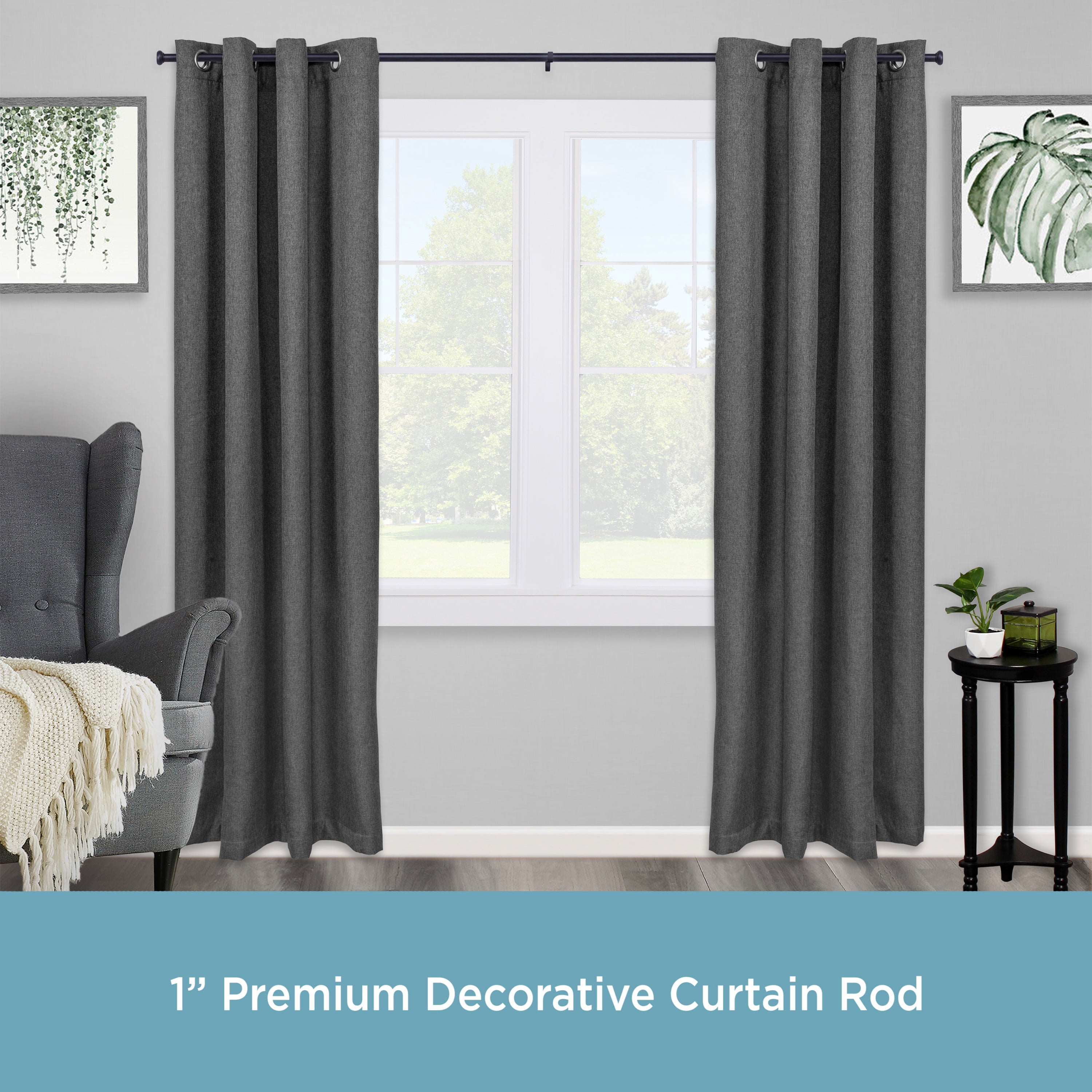 Kenney® Weaver 1" Premium Decorative Window Curtain Rod, 48-86", Black