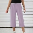 thumbnail image 2 of Kovlvoll Teen Girls Capris Pants Elastic Waisted Straight Leg Pant Loose Casual Children Girl Cropped Trousers with Pockets 4-14 Years, 2 of 6