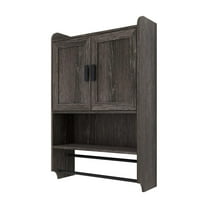 Bathroom Wall Cabinet with Doors,Adjustable Shelf,Towel Bar and Paper Holder, Over The Toilet Storage Cabinet, Medicine Cabinet for Bathroom-Grey