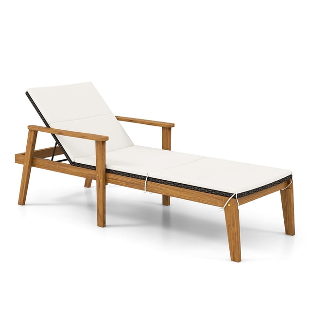 Gymax Chaise Longue d'Extérieur avec Accoudoirs et Dossier Réglable à 4 Niveaux