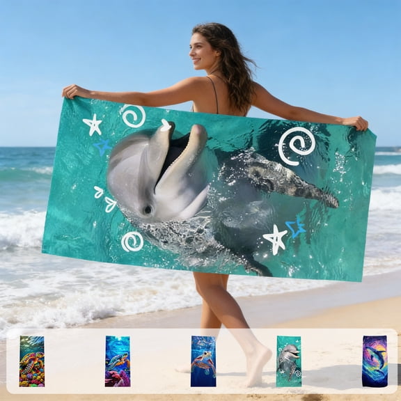 FastXmas Beach Towel, 27.5*55 Inch Small Sea Turtles Microfiber Towel Gifts for Women, Sea Summer Starfish Seashells Funny Sand Free Quick Dry Travel Towels for Yoga Sports