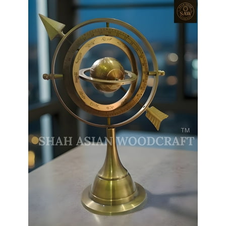 Antique Brass Armillary Sphere 11" Arrow Globe Earth - Premium Maritime Nautical Decor