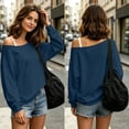 thumbnail image 4 of Xaqiouau Off The Shoulder Tops For Women Lightweight Pullover Sweatshirt Drop Shoulder Long Sleeve Loose Casual Fall Sweaters Oversized Tunic Blouse, 4 of 9