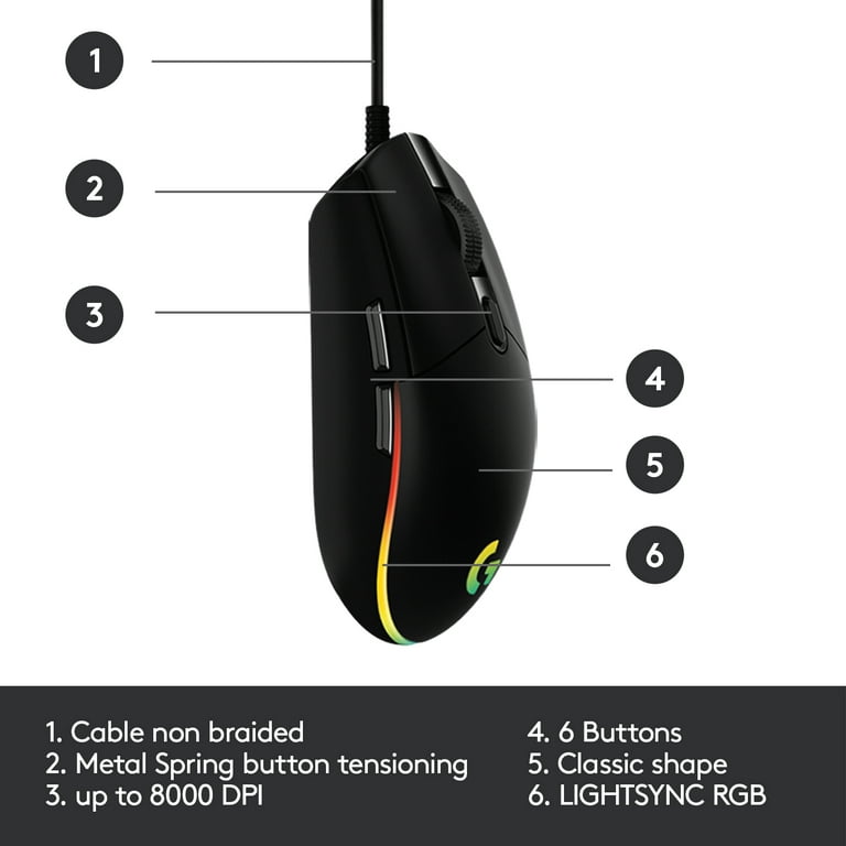 mistænksom Bank Tremble Logitech G203 Lightsync Gaming Mouse - Black - Walmart.com