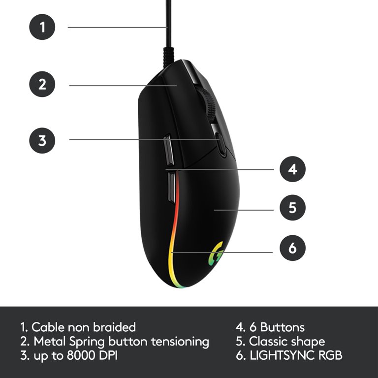 mistænksom Bank Tremble Logitech G203 Lightsync Gaming Mouse - Black - Walmart.com