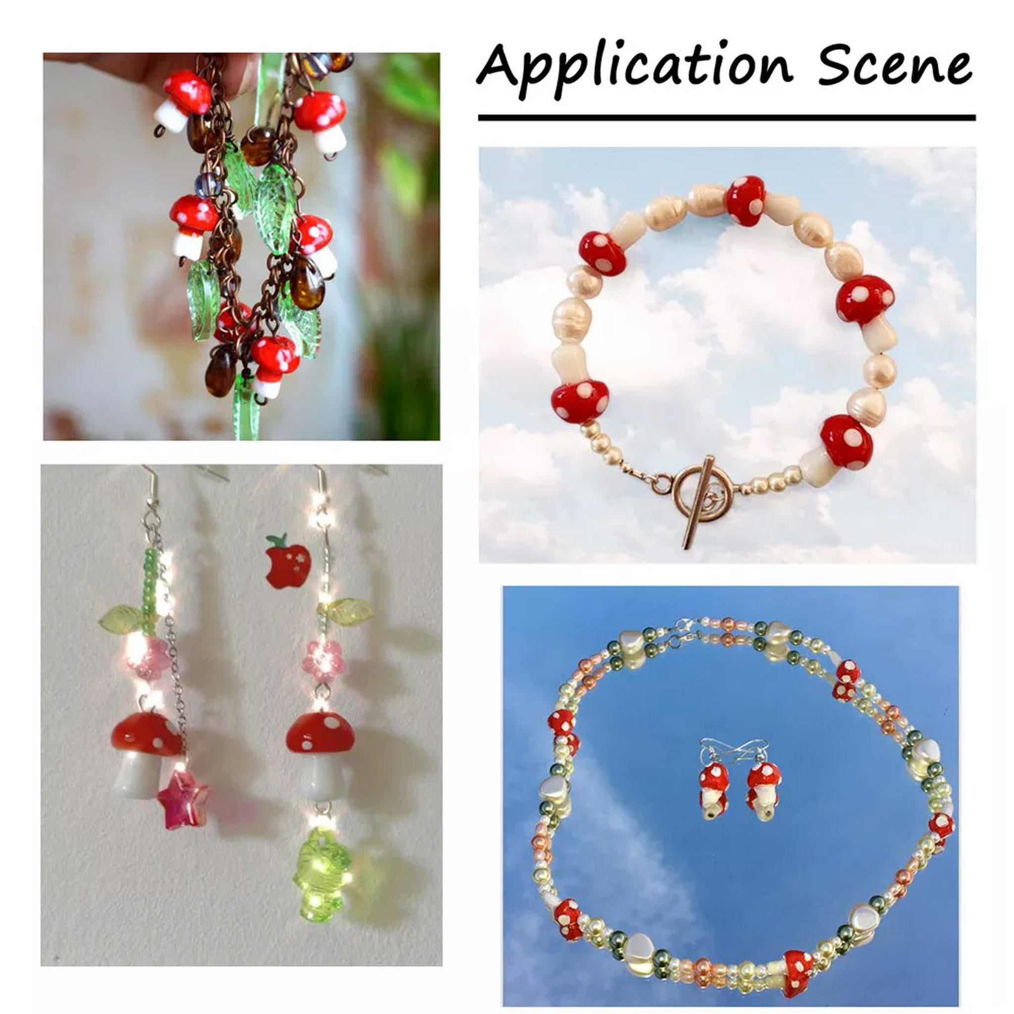 U8MO 100pc Red Mushroom Handmade Lampwork Glass Beads Smooth Cute Loose Spacer 16mm
