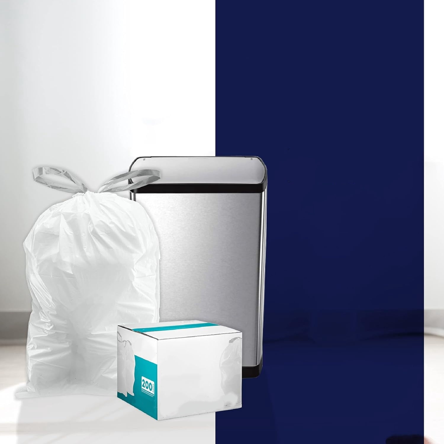Trash Bags, (100 Count) White Drawstring Garbage Liners 14.5-21 Gallon/ 55-80 Liter 26.5" x 32"