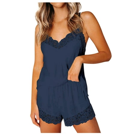 

Bowake Women s Sexy Satin Pajamas Sets Lace Trim Cami Tops Shorts Sleepwear