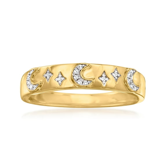 Ross-Simons Diamond-Accented Moon and Star Ring in 18kt Gold Over Sterling, Women's, Adult