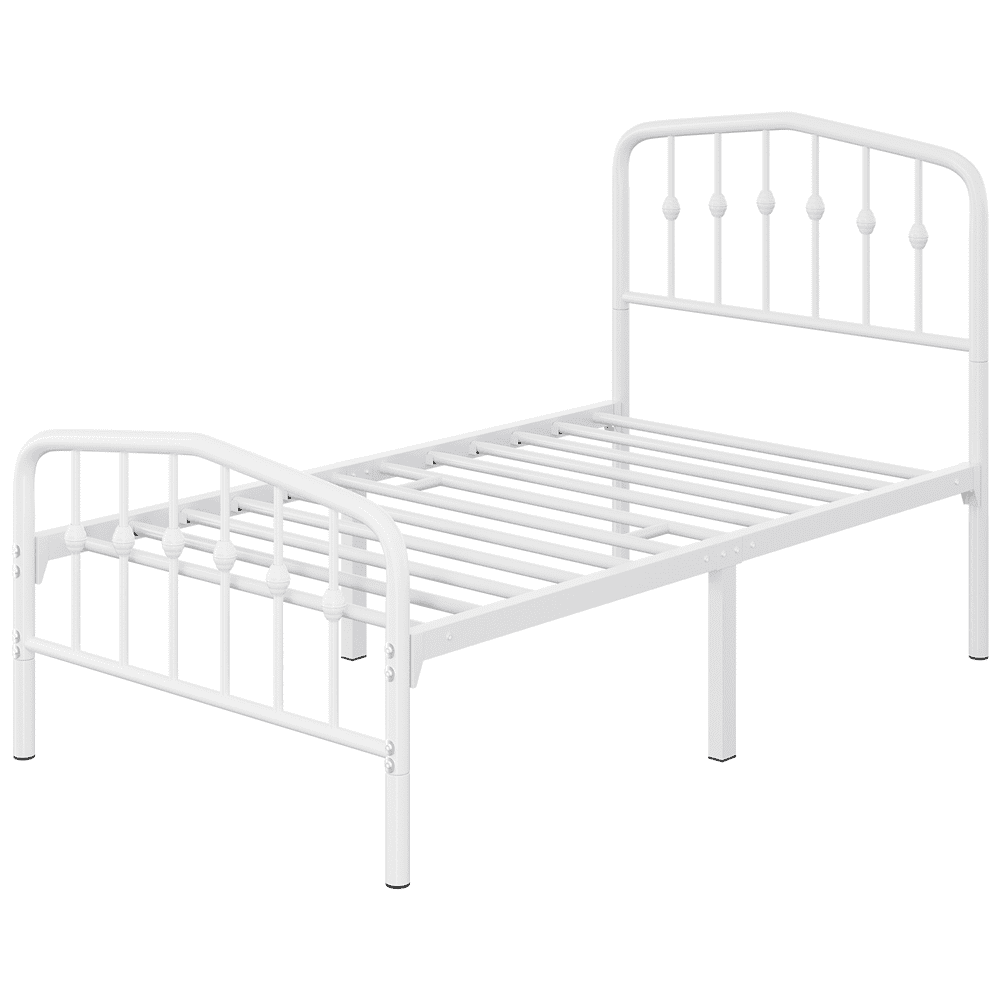 Renwick Twin Size Metal Platform Bed with Arched Headboard and Footboard for Adult, White