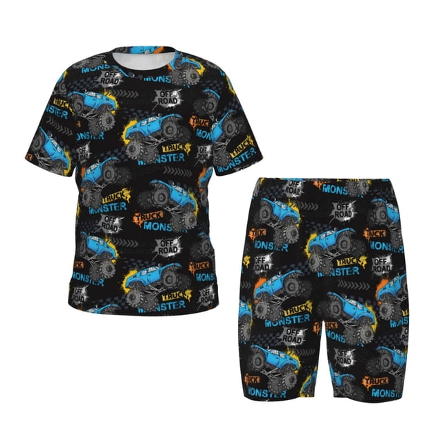 Fotbe Cool Off-Road Vehicle Pijama Estampada de 2 Piezas para Niños – Ropa de Dormir de Manga Corta Cómoda para Niños y Niñas, Camiseta y Shorts de Algodón-X-Large