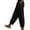 Black, variant on Women's High Waisted Wide Leg Polyester Pants, Drawstring Elastic, Comfy Straight Leg, with Pockets, for Spring, Summer & Fall