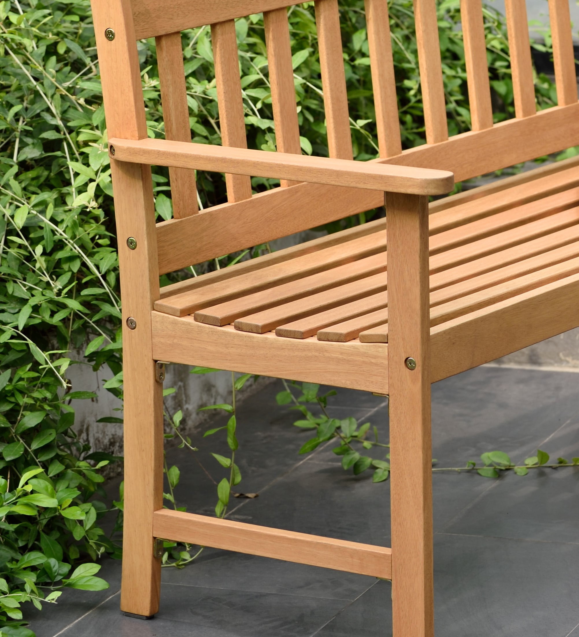 Amazonia Bliss Teak Finish 2-Seat Patio Bench, Brown