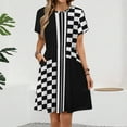 thumbnail image 2 of Stylish Black And White Check And Stripes Dress Summer Street Style Dresses Female Short Sleeve Printed Sundress, 2 of 7