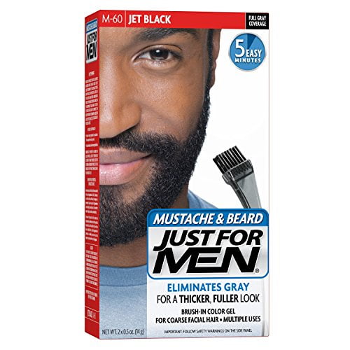 Just For Men Mustache & Beard, Beard Coloring for Gray Hair with Brush Included for Easy Application, With Biotin Aloe and Coconut Oil for Healthy Facial Hair - Jet Black, M-60, 3 Pack