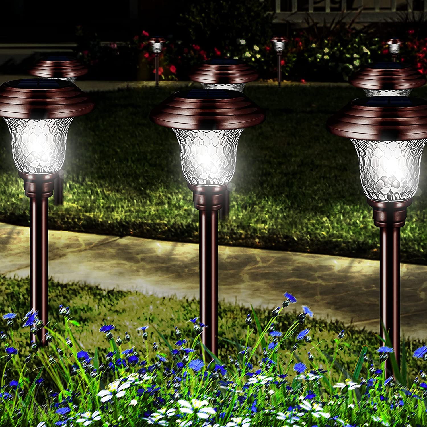 Pack Solar Garden Lights Outdoor Decorative Solar Garden Lights  Waterproof Glass Stainless Steel Auto-on/off Solar Landscape Lights for Lawn,  Patio, Yard, Garden, Pathway, Driveway