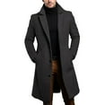 thumbnail image 2 of Long Warm Black Trench Coat Men Single Breasted Luxury Wool Blends Overcoat Top, 2 of 10
