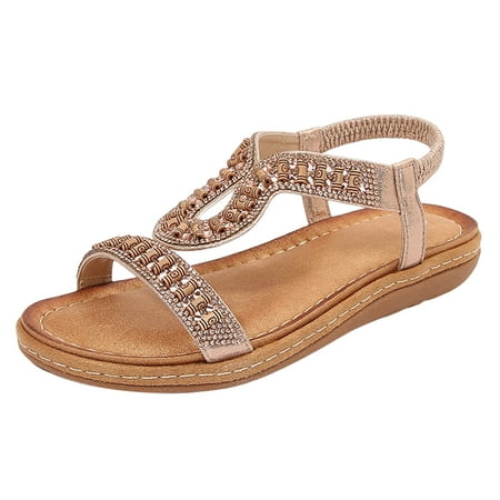 

PEASKJP Womens Sandals Wide Width Beach Sandals for Women Dressy Summer Rope Bohemian Sandals Spring Casual Womens Shoes (Brown 7)