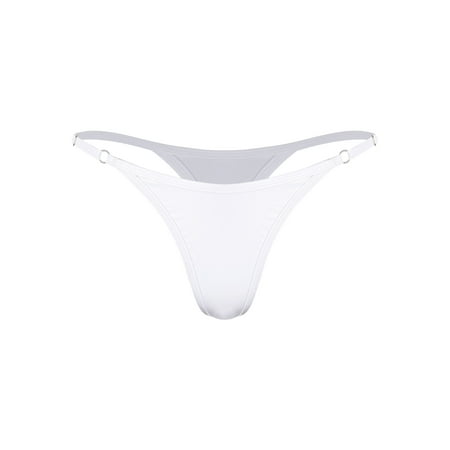 Aiihoo Women s Swimwear Bikini Bottoms High Waist Metallic G-String Underwear Micro Panty White M