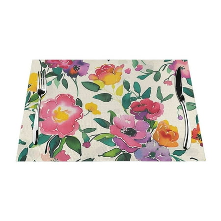 

Floral painting in watercolor Dining mat washable heat-resistant indoor/outdoor dining mat vinyl woven non slip dining mat for restaurant table protection PVC dining mat