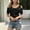 Black, variant on Women's Solid Color Off Shoulder Twist Crop Top – Ribbed Knit Short Sleeve, Button Front Slim Fit Summer Blouse Black,XXL