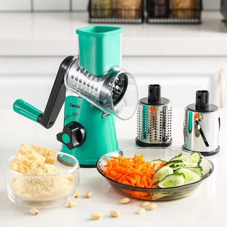 Geedel Rotary Cheese Grater, Kitchen Grater Vegetable Slicer with 3  Interchangeable Blades, Powerful Suction, Dishwasher Safe, Easy to Clean  Grater for Vegetable, Fruit, Nuts 