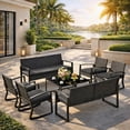 thumbnail image 6 of 8-Piece All-Weather Wicker Patio Furniture Set, Outdoor Conversation Set with 2 Loveseats, 4 Rocking Chairs, 2 Glass Coffee Tables, Black, 6 of 6