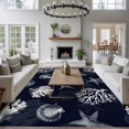 thumbnail image 4 of Area Rug for Living Room, Coastal Coral Non-Slip Indoor Large Carpet for Bedroom/Dining Room, Dark Blue Ocean Starfish Shells Vintage Washable Low-Profile Rectangle Floor Runner Rugs - 5 x 7 Ft, 4 of 7