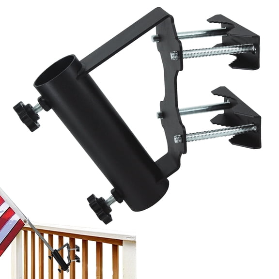 VANROUG Heavy Duty Adjustable Steel Flagpole Bracket for Balcony Railing Truck Flag Pole Holder Clamp, Flag Pole Holder Bracket Wall Mounted, Horizontal and Vertical Railings Installation