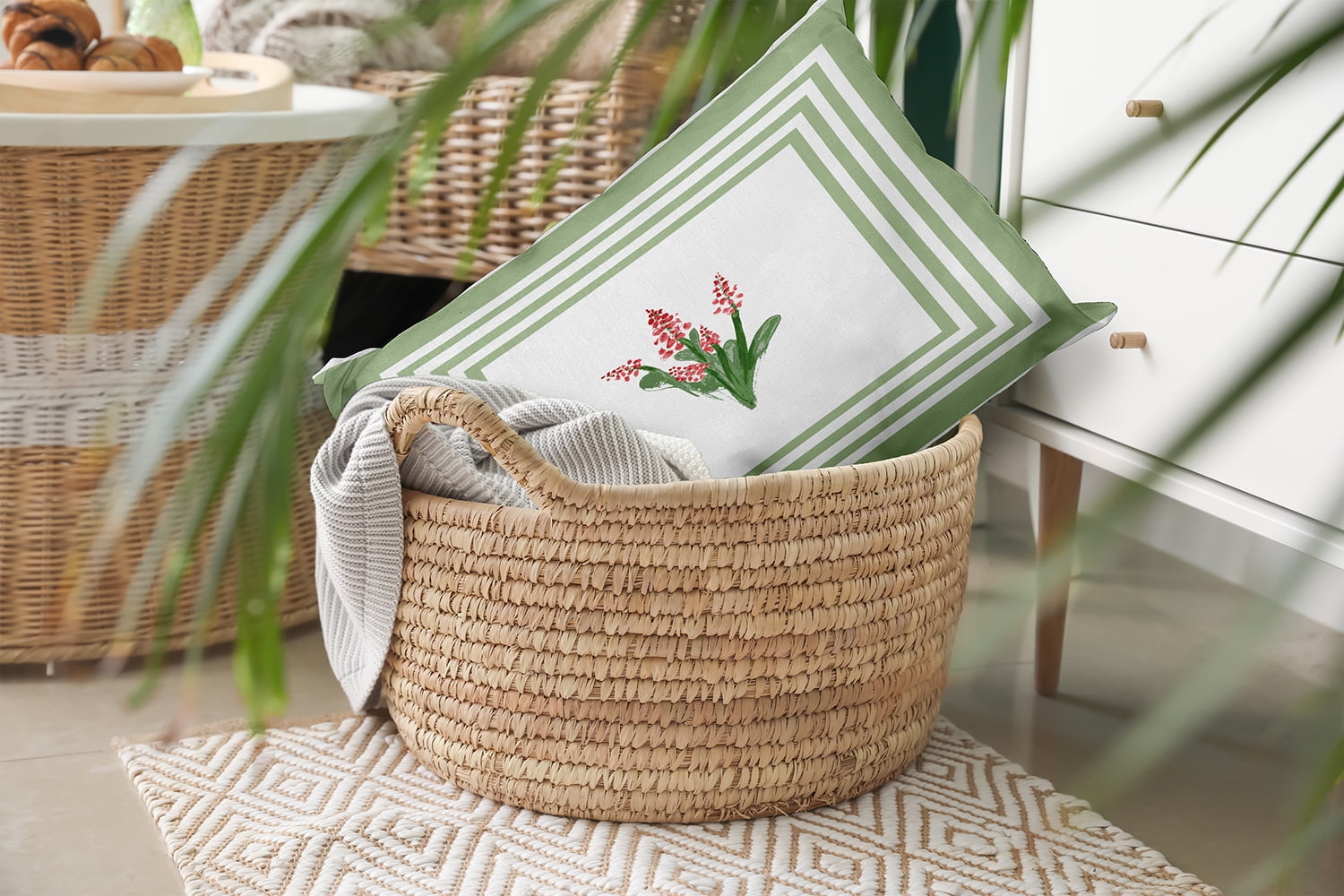 20" x 14" Simply Daisy Framed Bouquets Polyester Indoor/Outdoor Pillow, Fresh Green Qty 1