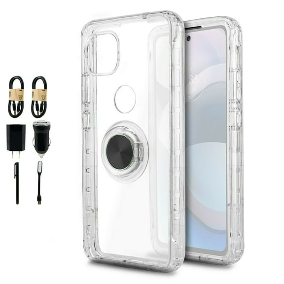 Value Pack for Motorola One 5G ACE Moto G 5G Full Body Ring Case Built In Screen Protector Hybrid Clear Phone Case Magnet Mount Ready Grip Grids Kick stand Slim Shock Bumper Cover