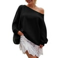 thumbnail image 5 of idosla Womens Fleece Lined Sweatshirt Off Shoulder Long Sleeve Pullover Top Oversized Shirt Basic Slouchy Clothes 2025 (Black, XXL), 5 of 5