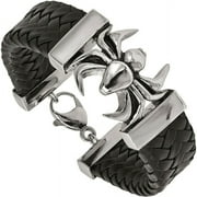 CHISEL Primal Steel Stainless Steel Antiqued and Spider Black Leather 8.5in Bracelet