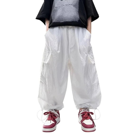 Atogsazn Children's Boys Baggy Cargo Pants Kids Casual Jogger Loose Sweatpant Trousers Clothing Summer White 7-8 Years Fashion